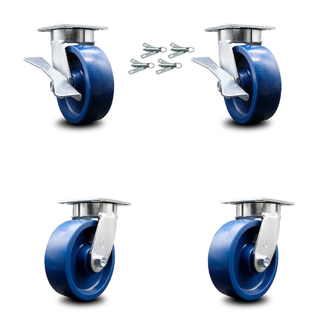 Service Caster 6 Inch Kingpinless Solid Poly Wheel Caster Swivel Locks 2 Brakes SCC, 4PK SCC-KP30S620-SPUR-SLB-BSL-2-BSL-2